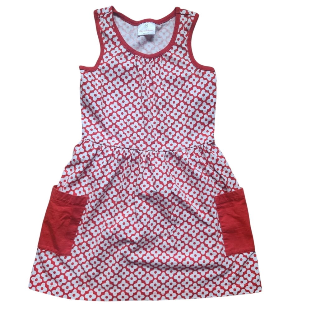 Hanna Andersson Cute Red White Floral Tank Dress Pockets Sz 130 7-10 Yrs Old